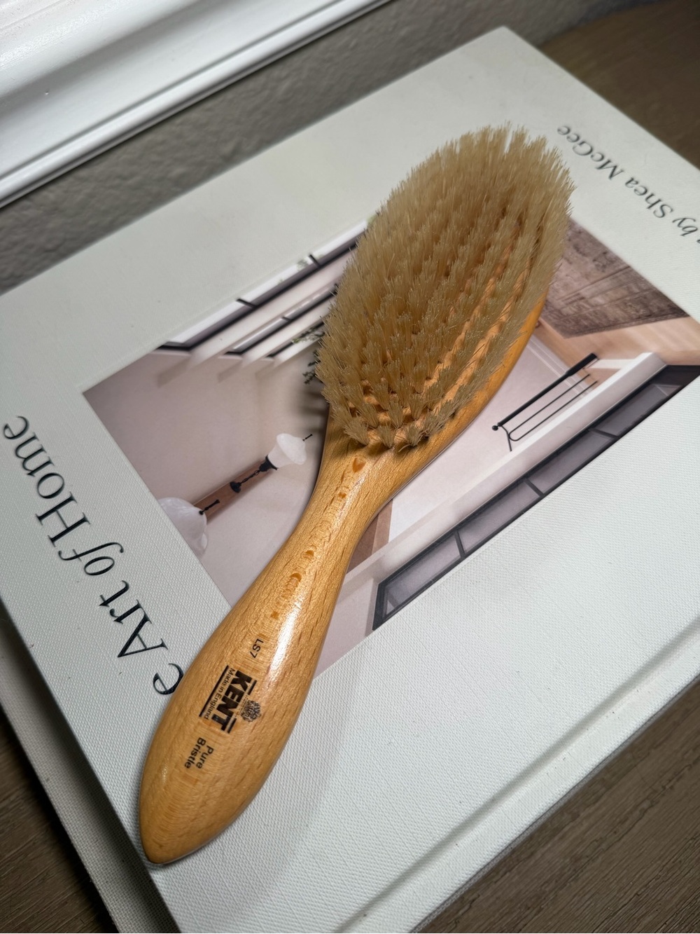 Kent Oval Satin Wood Ladies Finest White Bristle Brush LS7